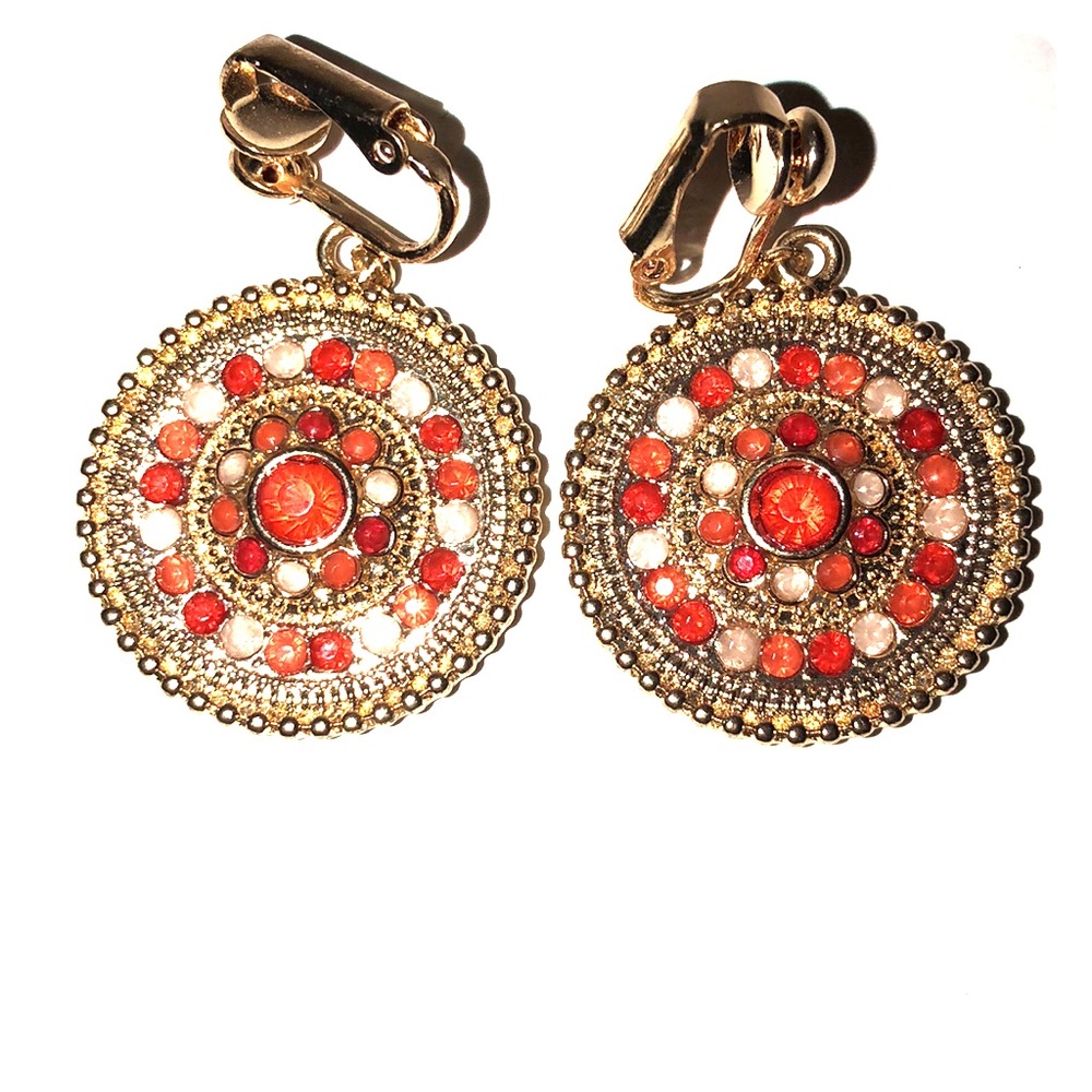Orange and Gold Earrings clip ons